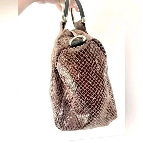 Bobby Schandra Light Brown Patent Leather Snake Skin Print Satchel Bag - Picture 8 of 13